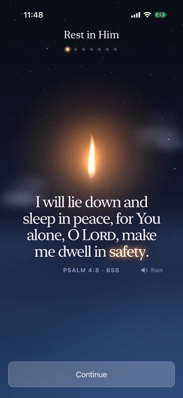 Rest in Him: Psalm 4:8 under a lamp, “I will lie down and sleep in peace”